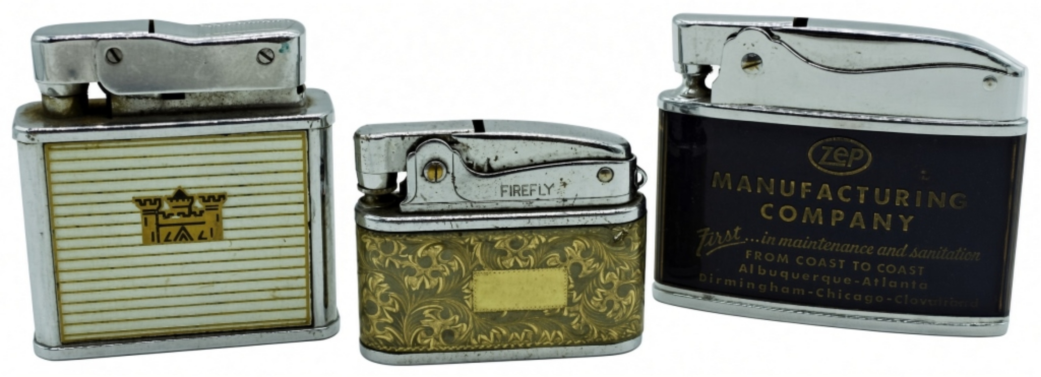 Three Vintage Chrome Table Lighters Lot