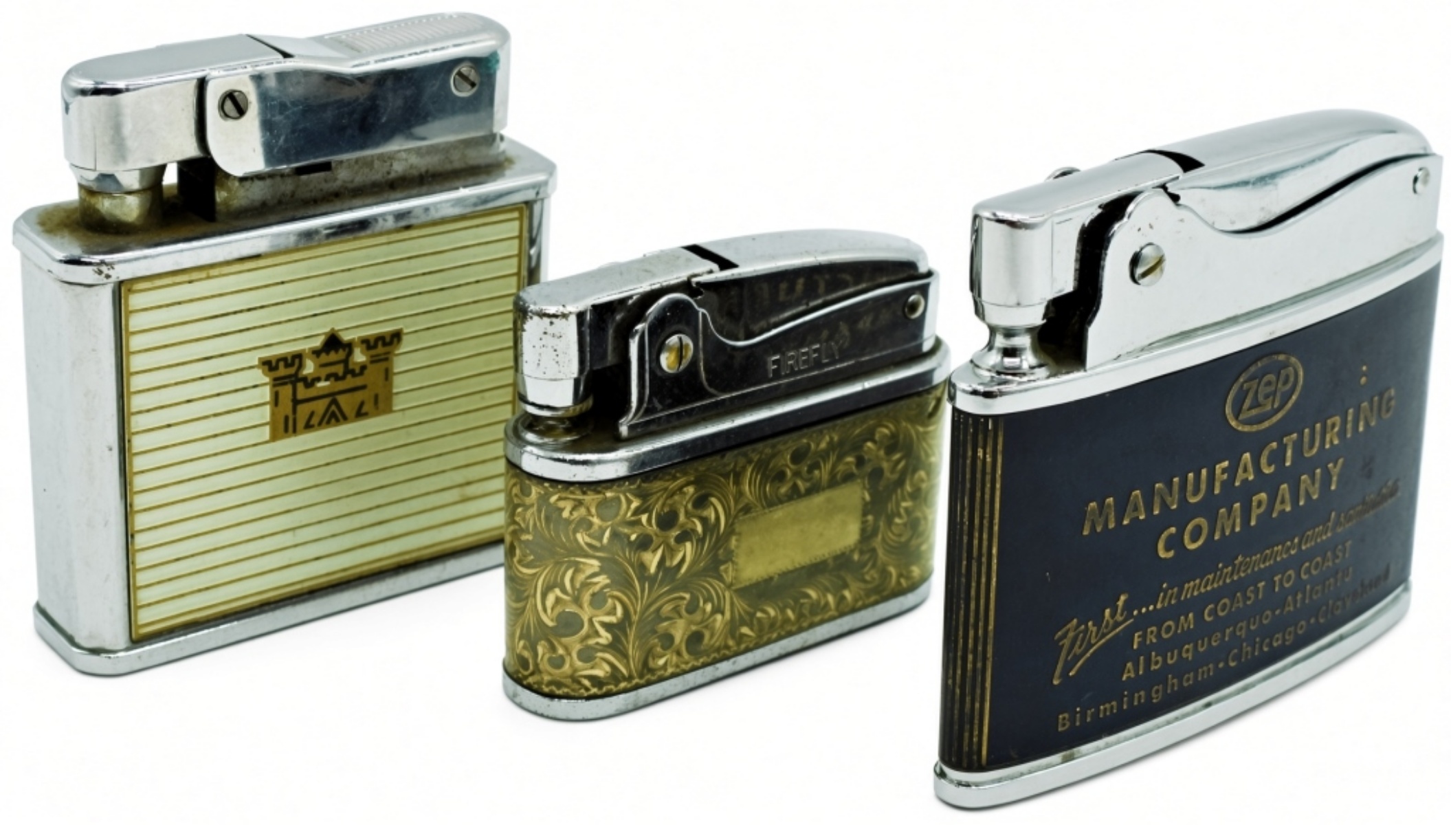 Three Vintage Chrome Table Lighters Lot