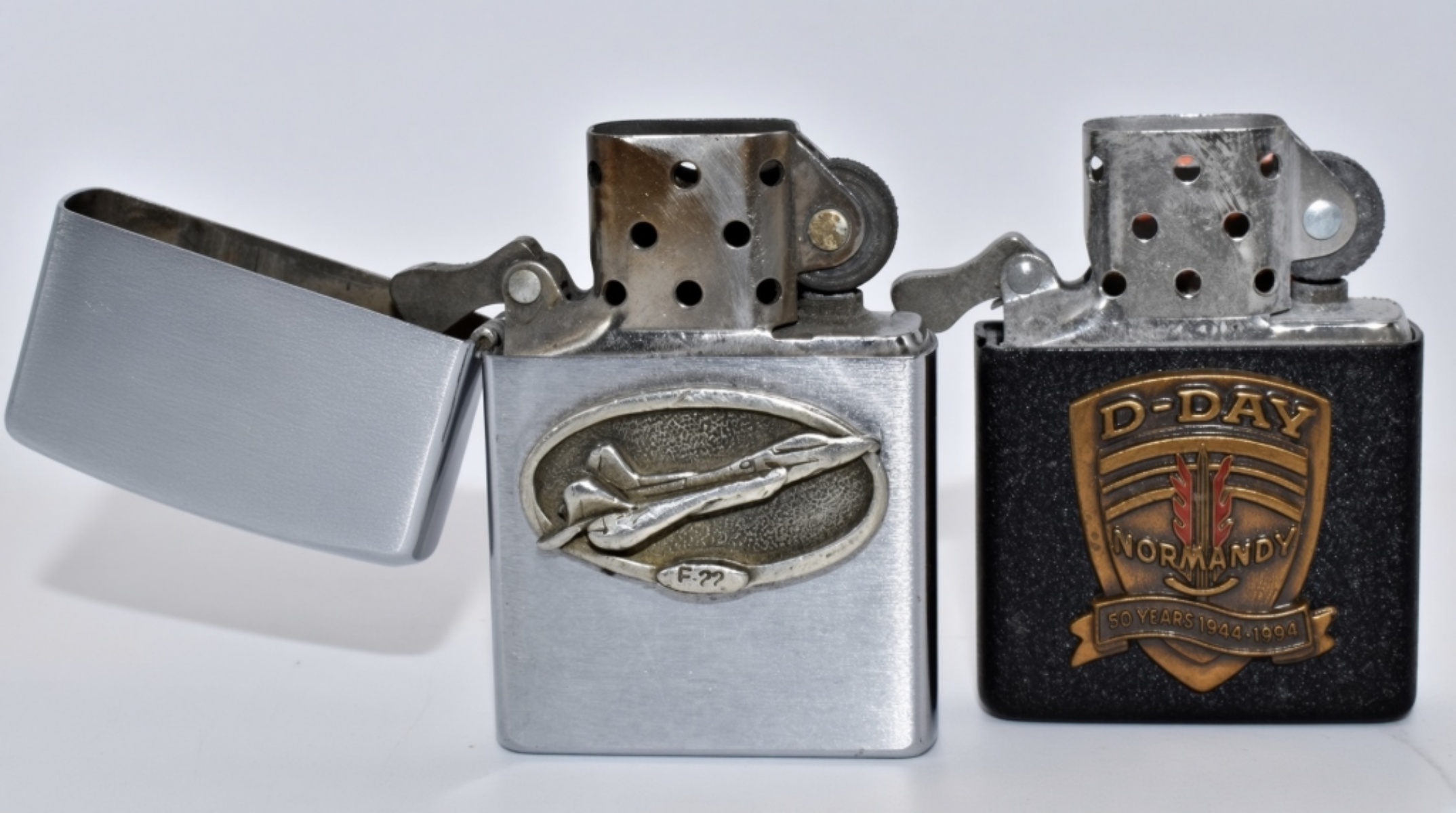 Two Zippo Lighters, Chrome F-22 Fighter & D-Day