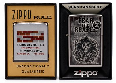 Zippo Advertising Tape Measure & Lighter. Lot includes two vintage Zippo items. The first is an 