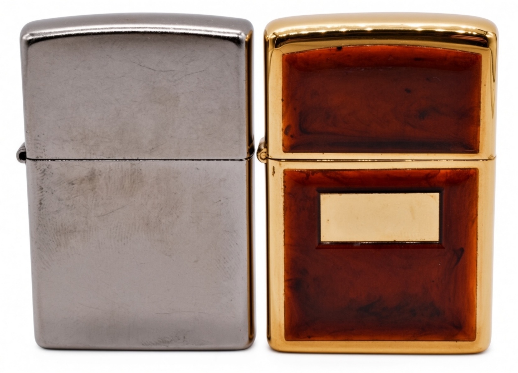 Zippo Lighter Pair, Chrome and Brass, Unfired