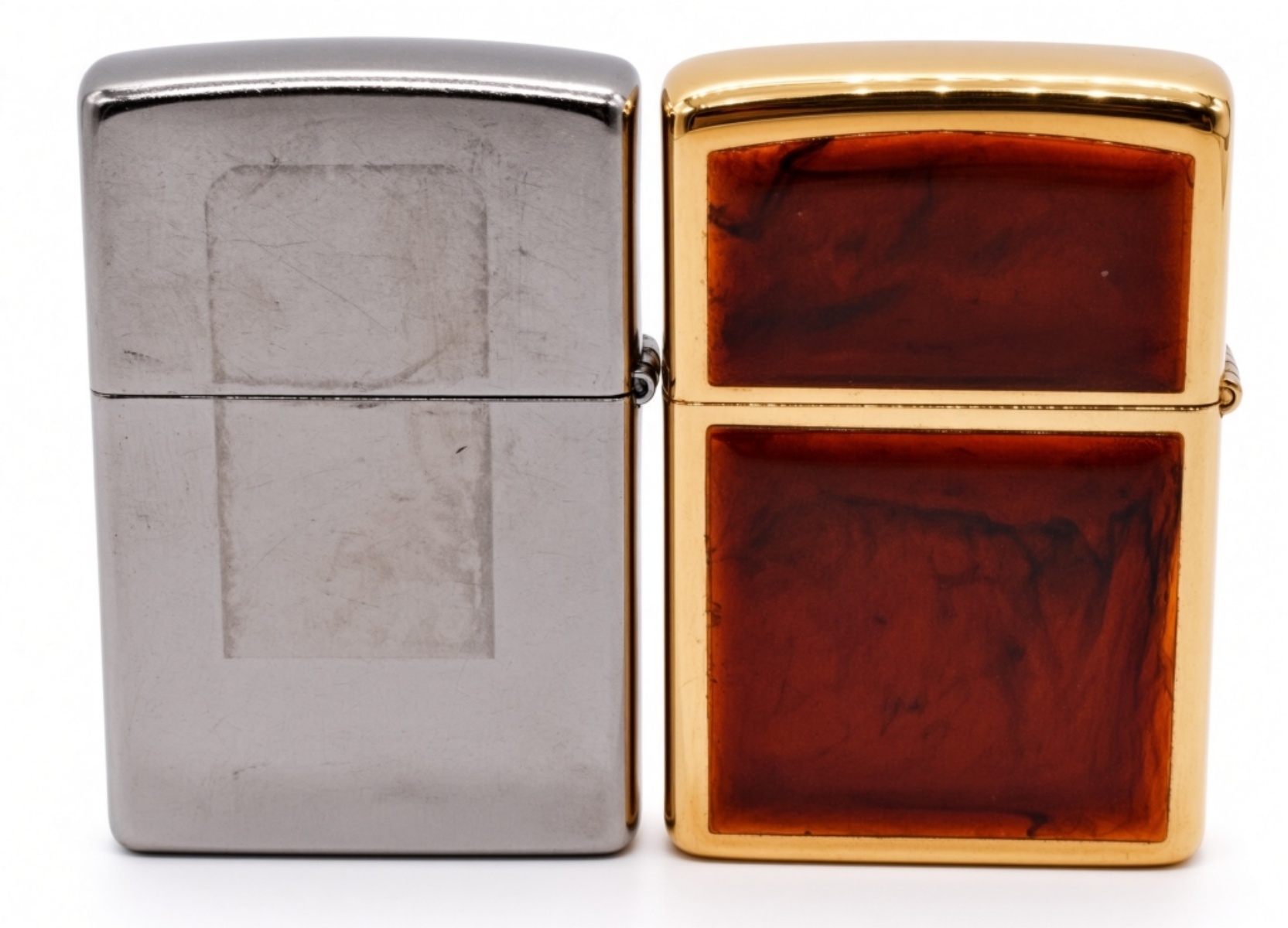 Zippo Lighter Pair, Chrome and Brass, Unfired