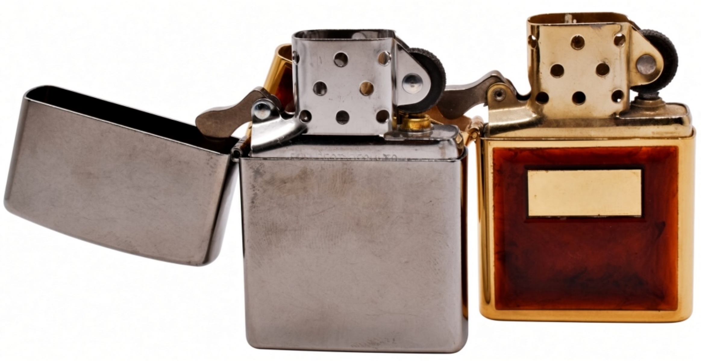 Zippo Lighter Pair, Chrome and Brass, Unfired