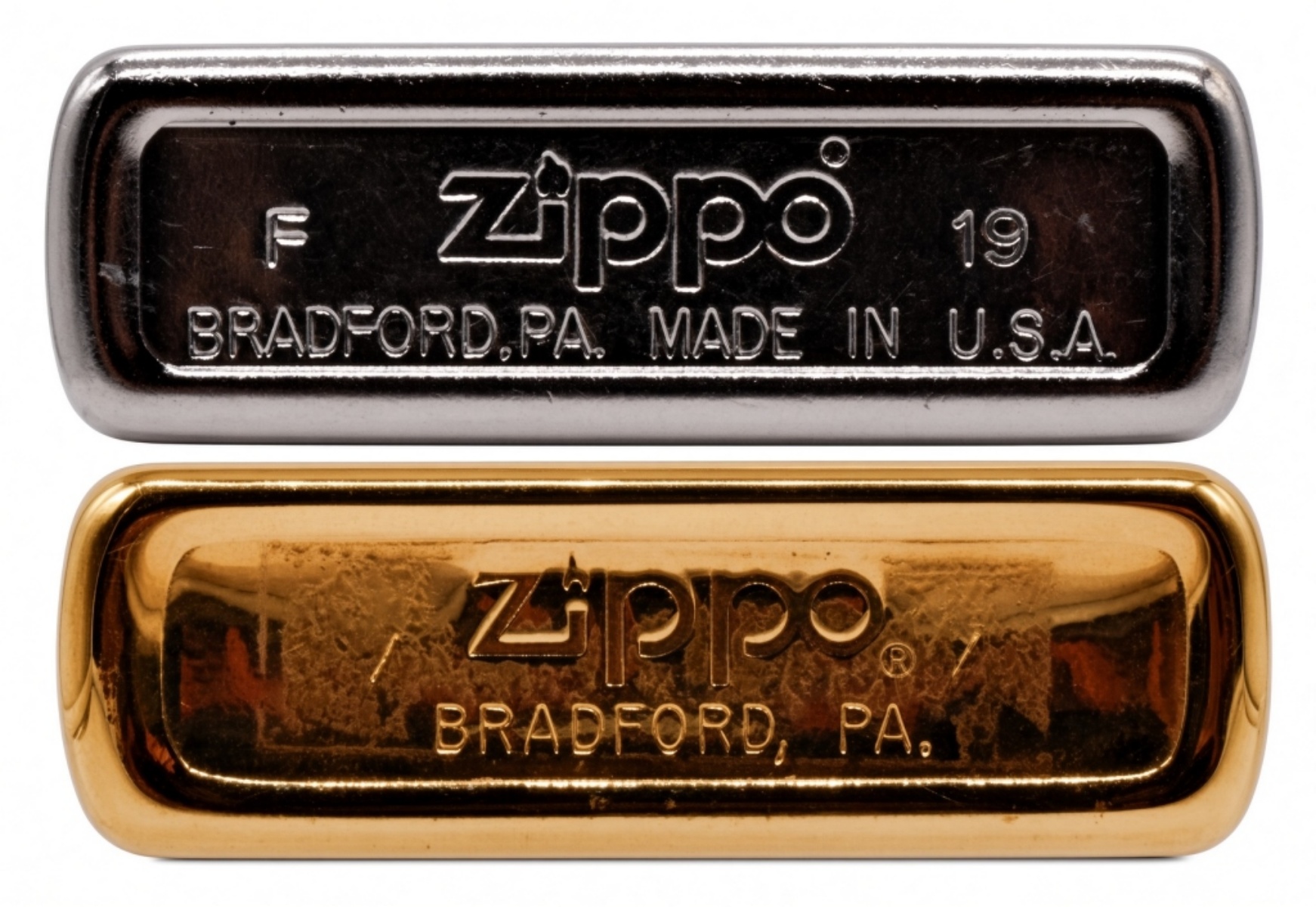 Zippo Lighter Pair, Chrome and Brass, Unfired