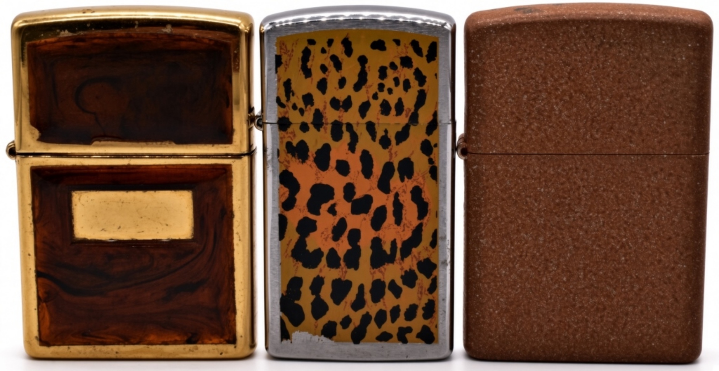 Lot of 3 Zippo Lighters, High Polish Brass, Chrome