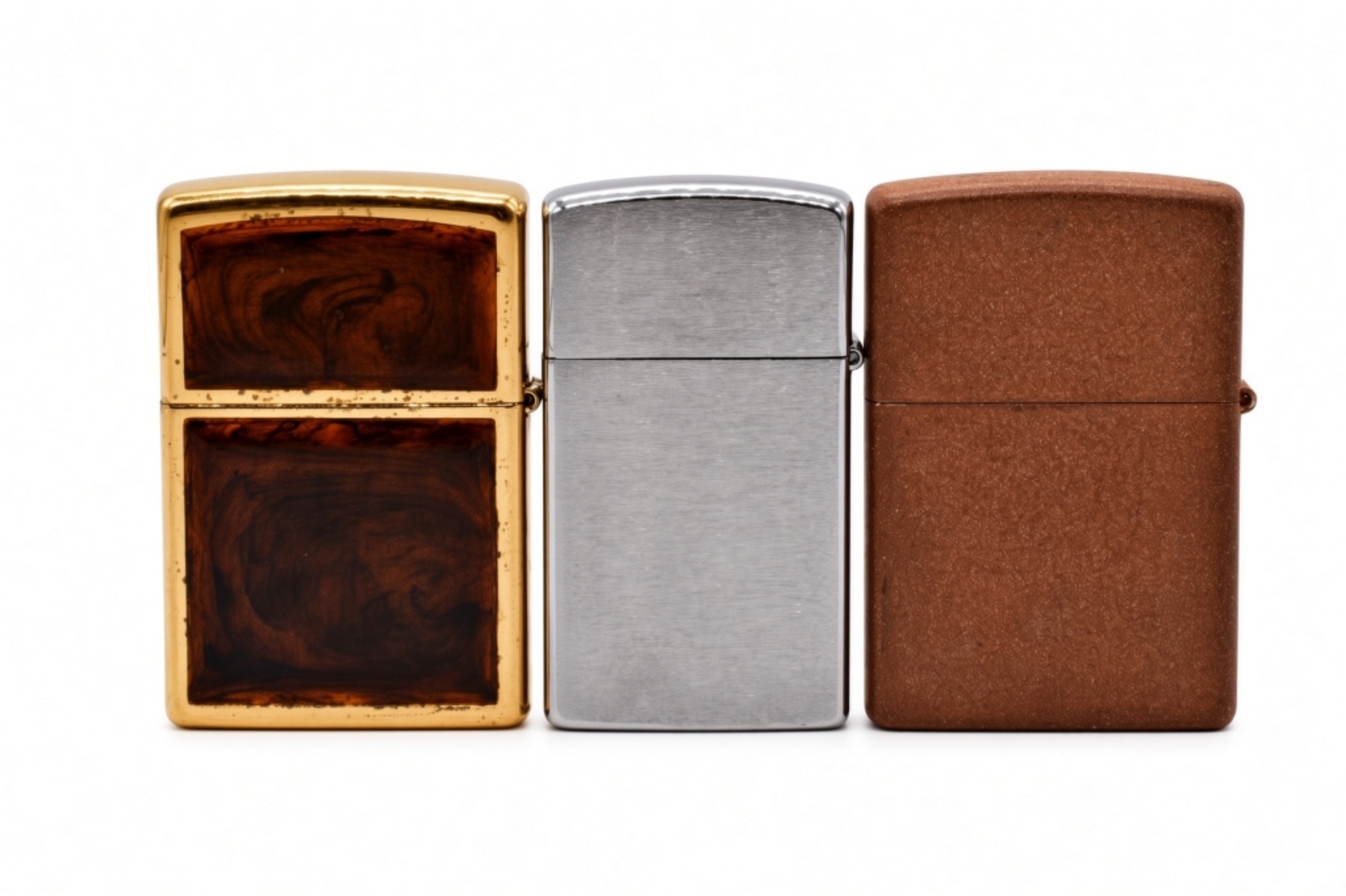 Lot of 3 Zippo Lighters, High Polish Brass, Chrome