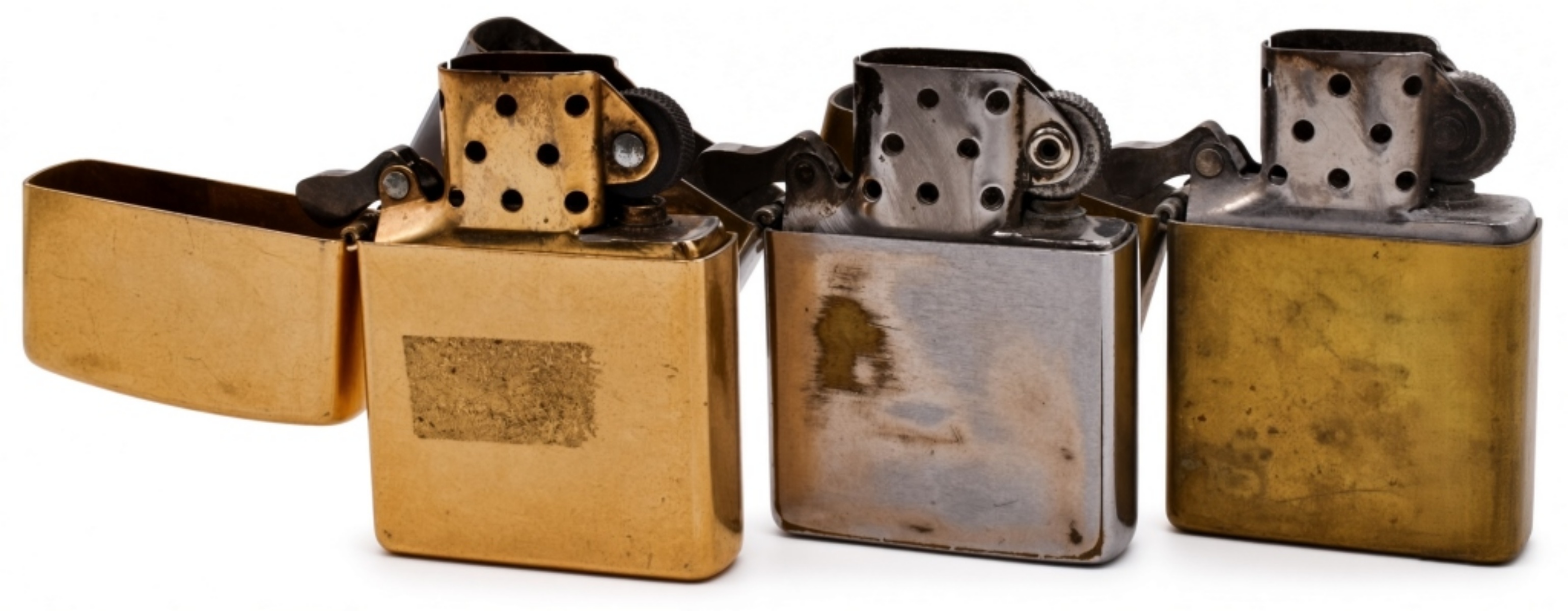 Zippo Lighter Set of 3, Brass and Chrome