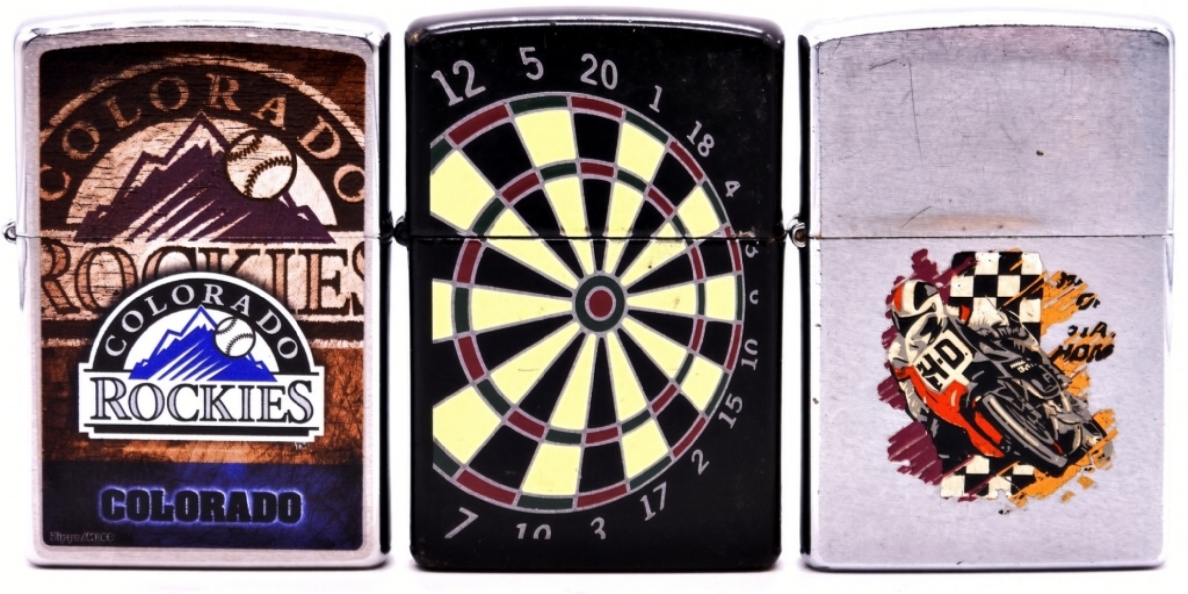 (3) Zippo's: Colorado Rockies, Darts & Harley