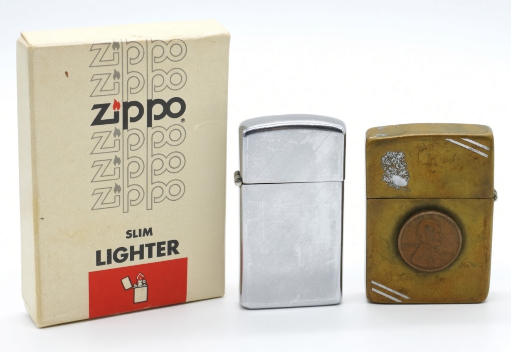 Zippo Slim Lighter & Brass Companion Lighter Lot