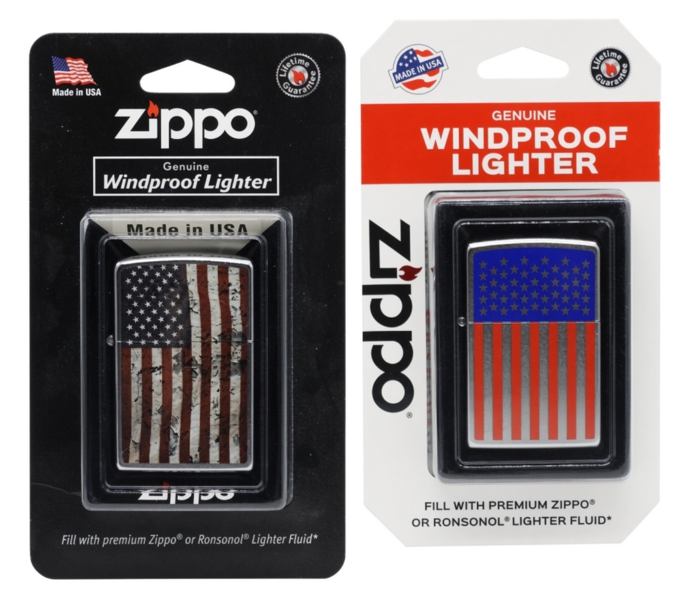 Zippo American Flag Lighter Pair, New in Package
