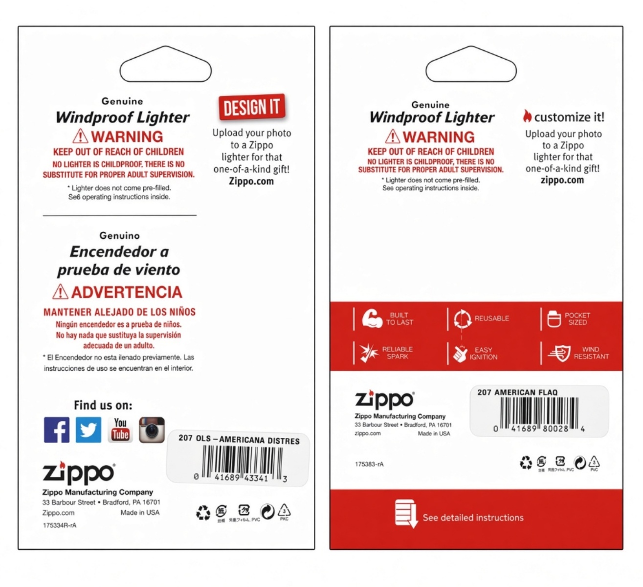 Zippo American Flag Lighter Pair, New in Package
