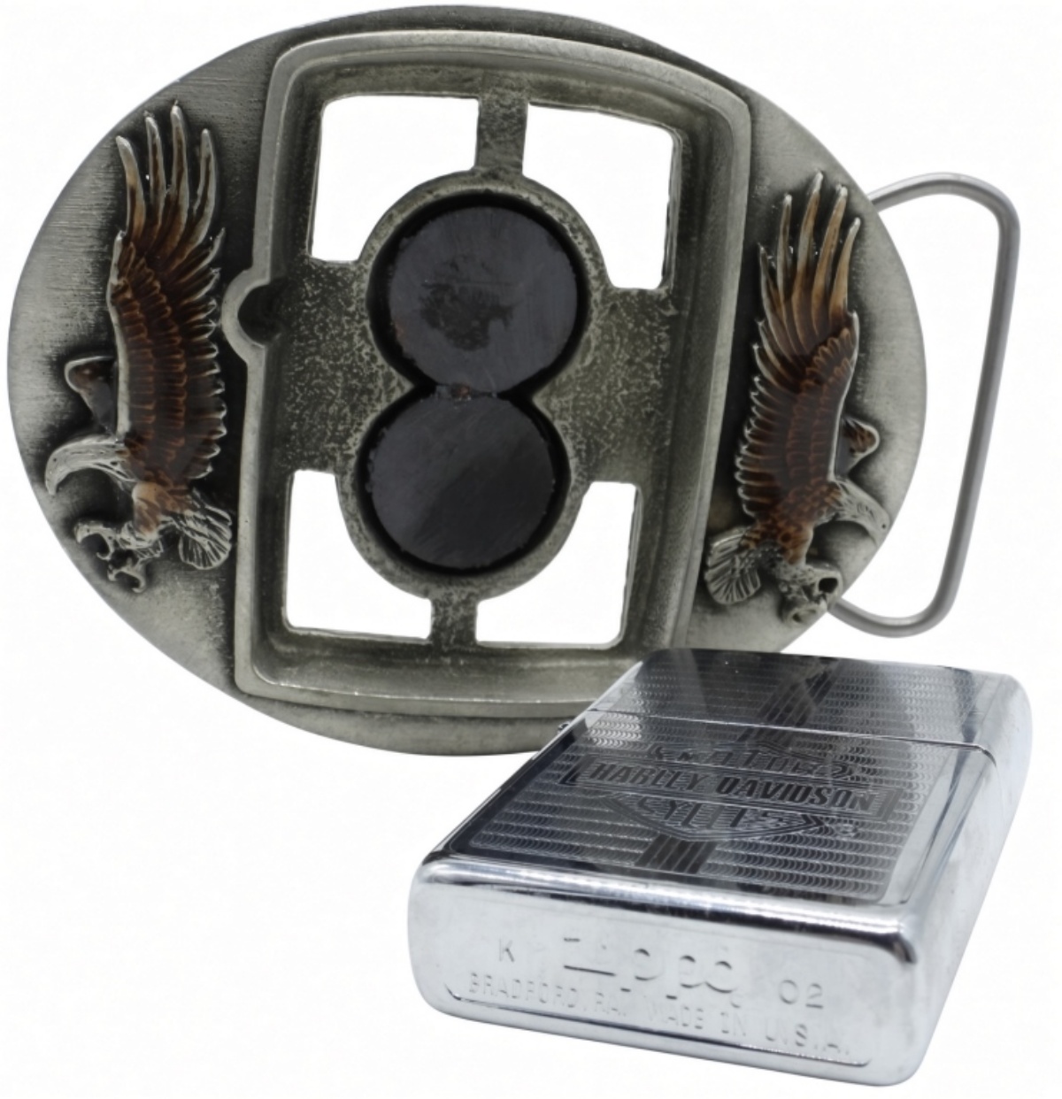 2002 Zippo Harley-Davidson Eagle Belt Buckle Set