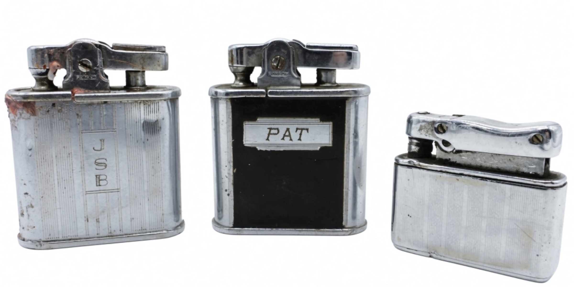 Three Vintage Chrome Pocket Lighters (2 Ronson)