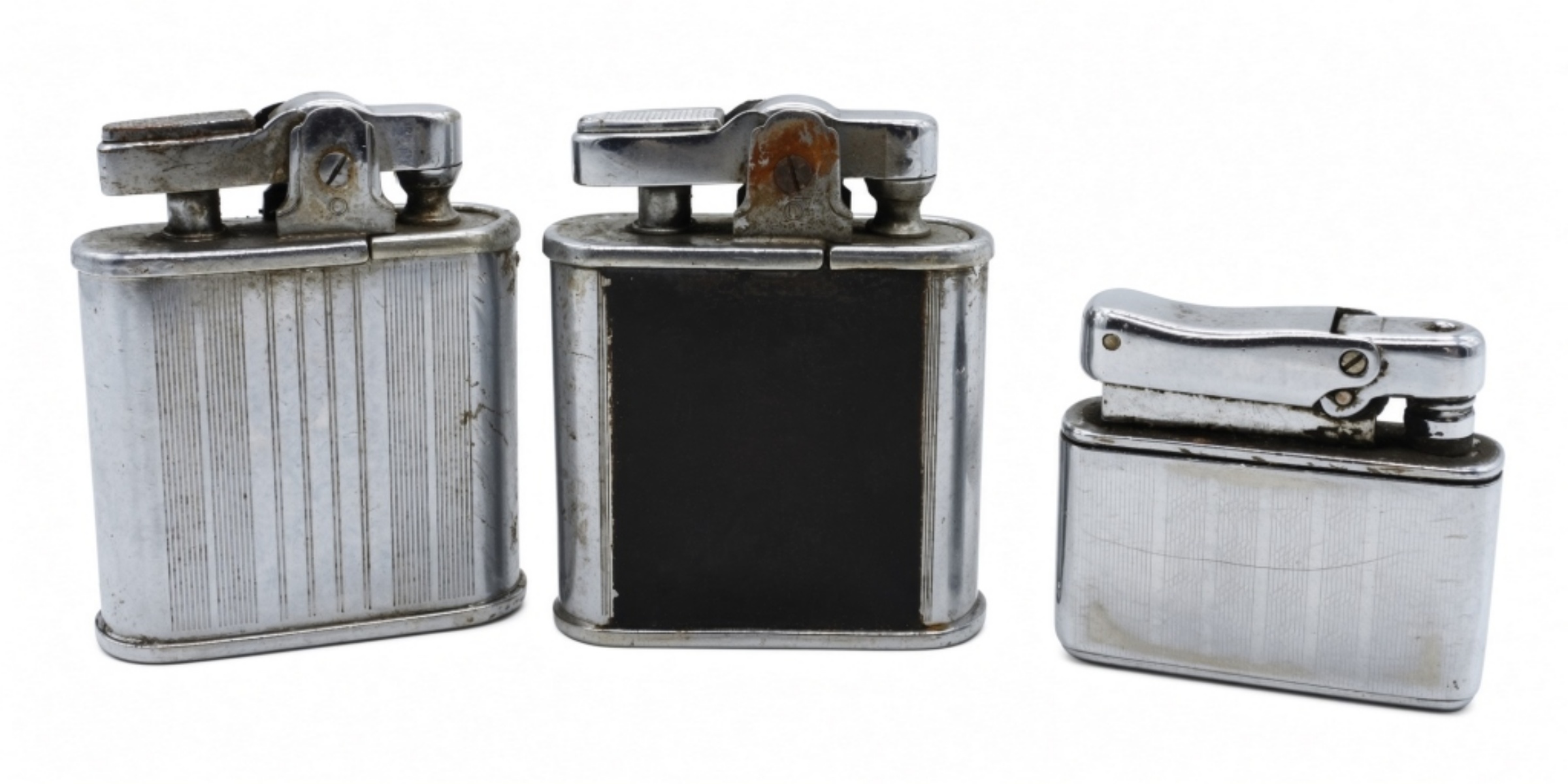 Three Vintage Chrome Pocket Lighters (2 Ronson)