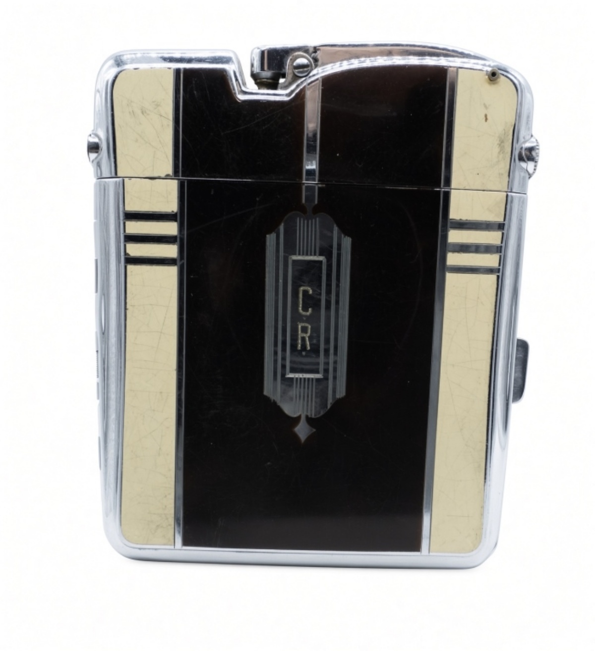 Ronson Art Deco Cigarette Case, Chrome & Enamel