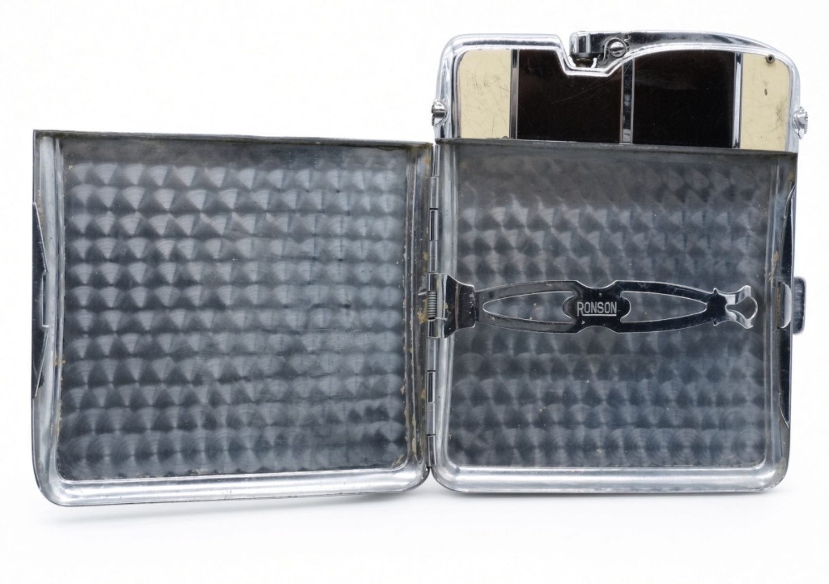 Ronson Art Deco Cigarette Case, Chrome & Enamel