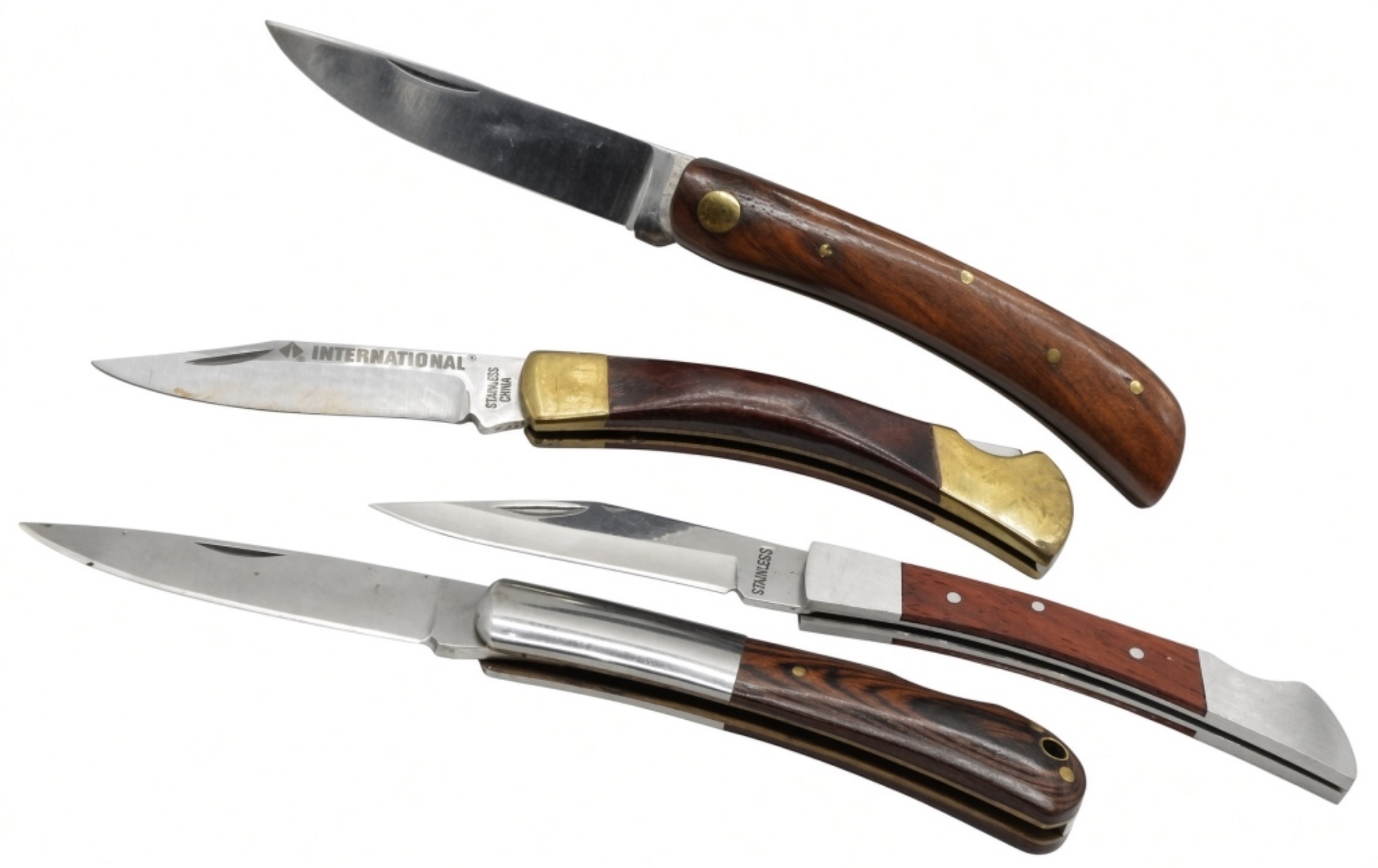 (4) Vintage Folding Knives w/ Wood Handles