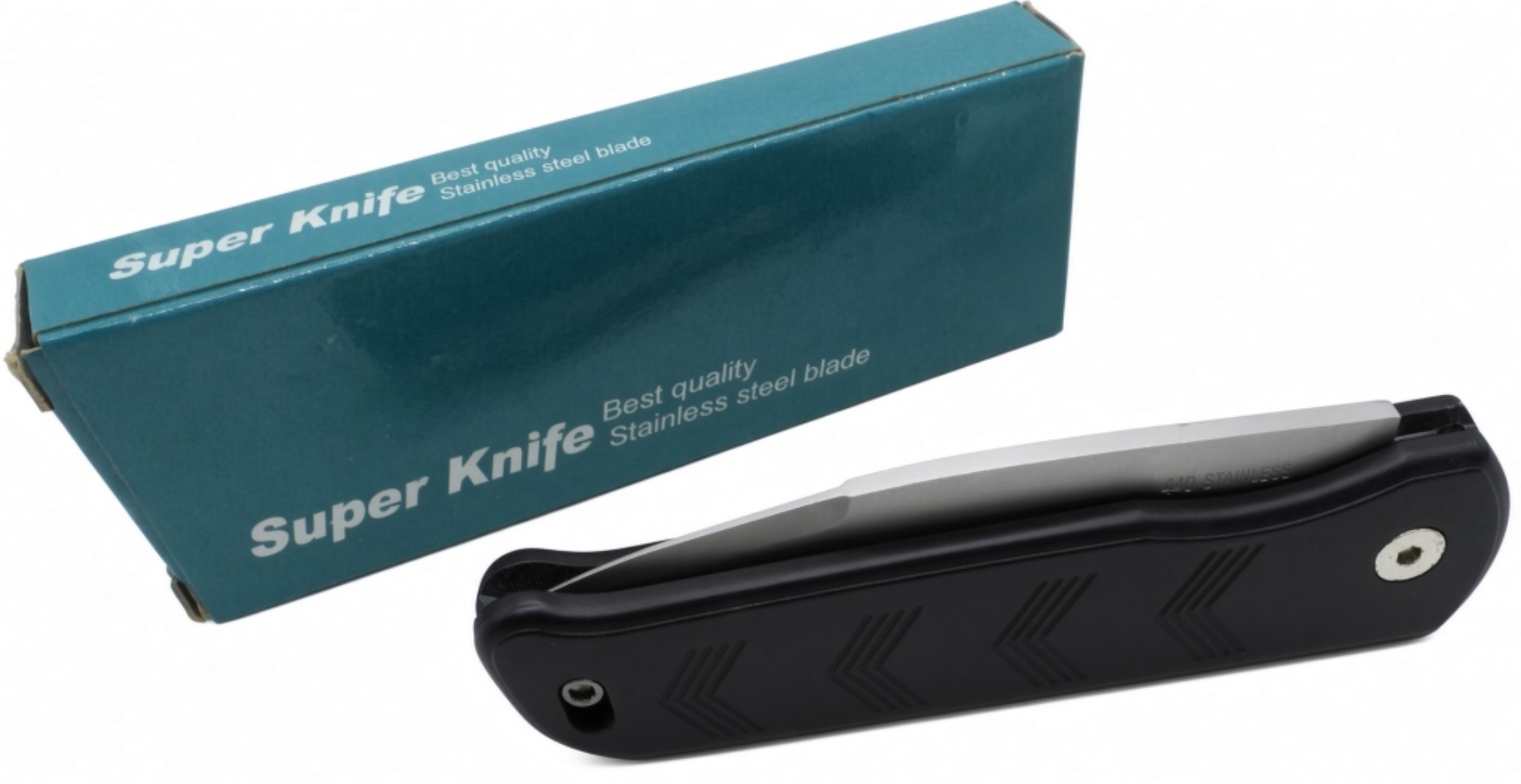 Modern Folding Knife, Black Handle with Box