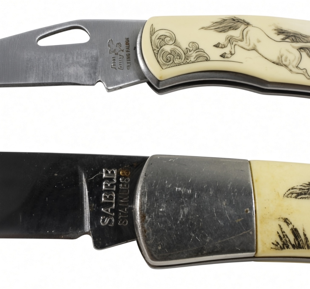 Sabre & Frost Cutlery Folding Knives, Scrimshaw