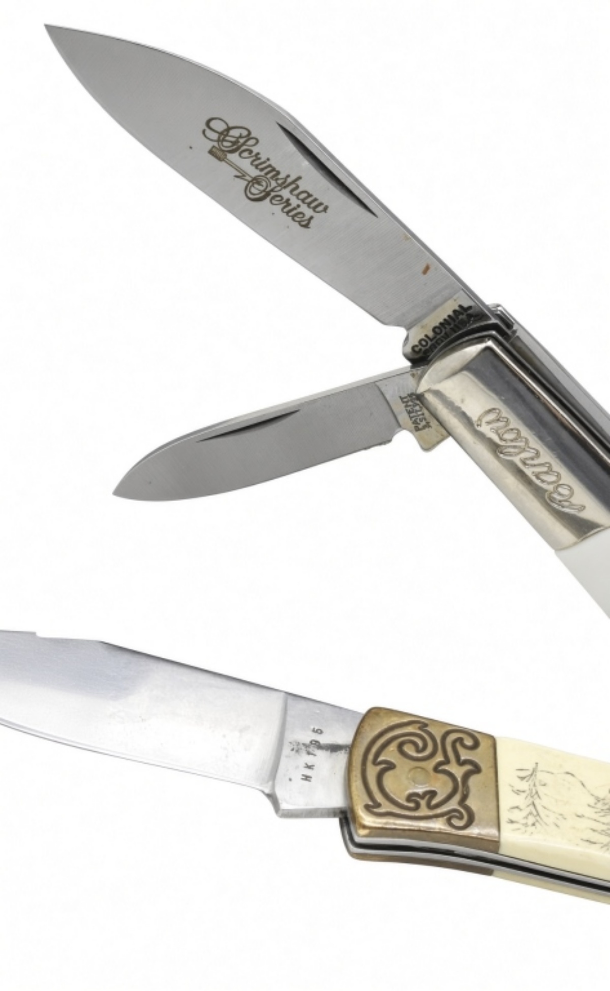 (2) Scrimshaw Knives - Barlow & Razor