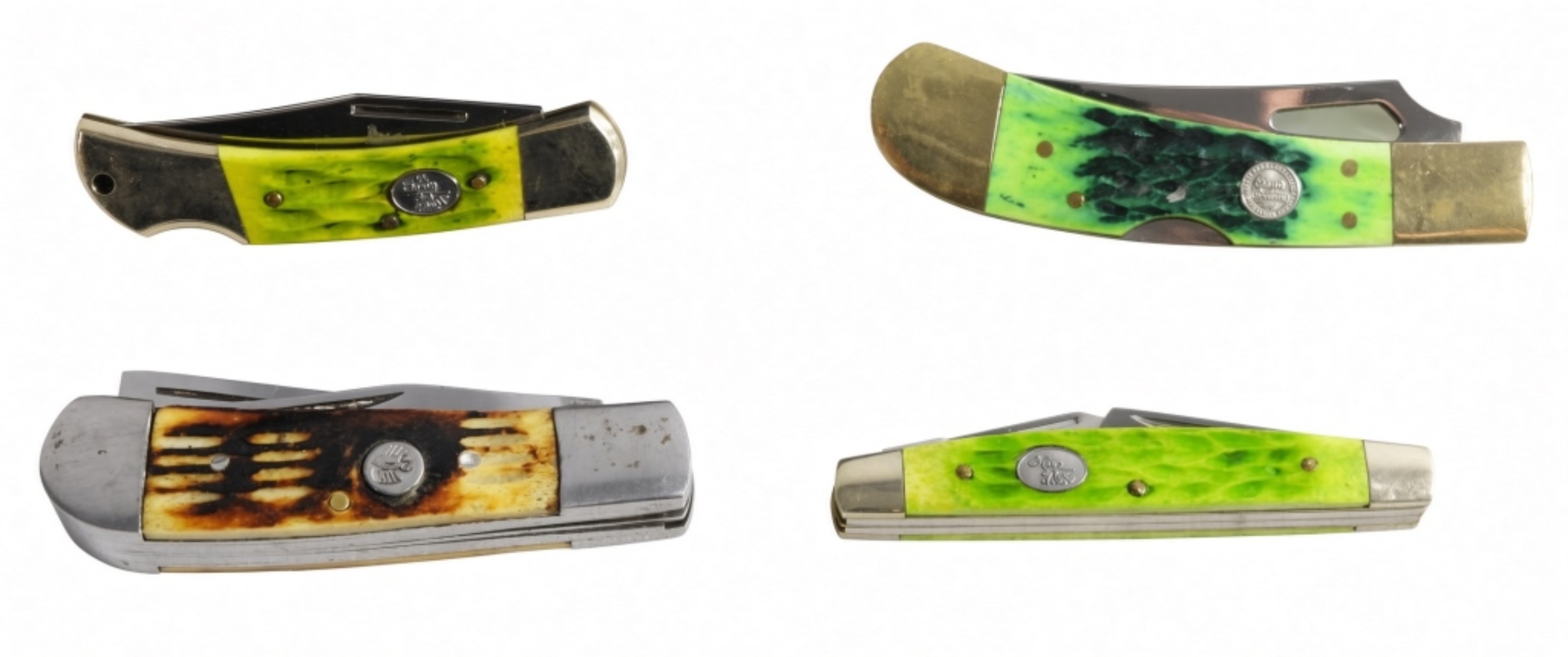 (4) Knive w/Colored Bone Handles, Nice Lot