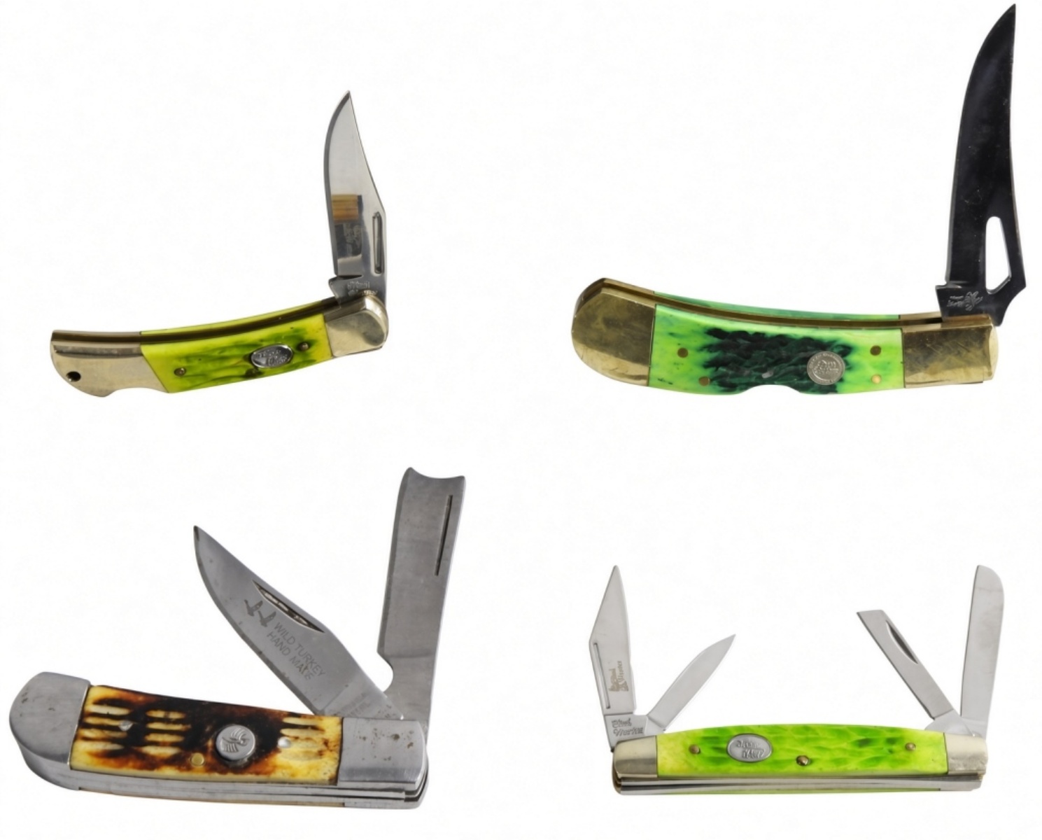 (4) Knive w/Colored Bone Handles, Nice Lot