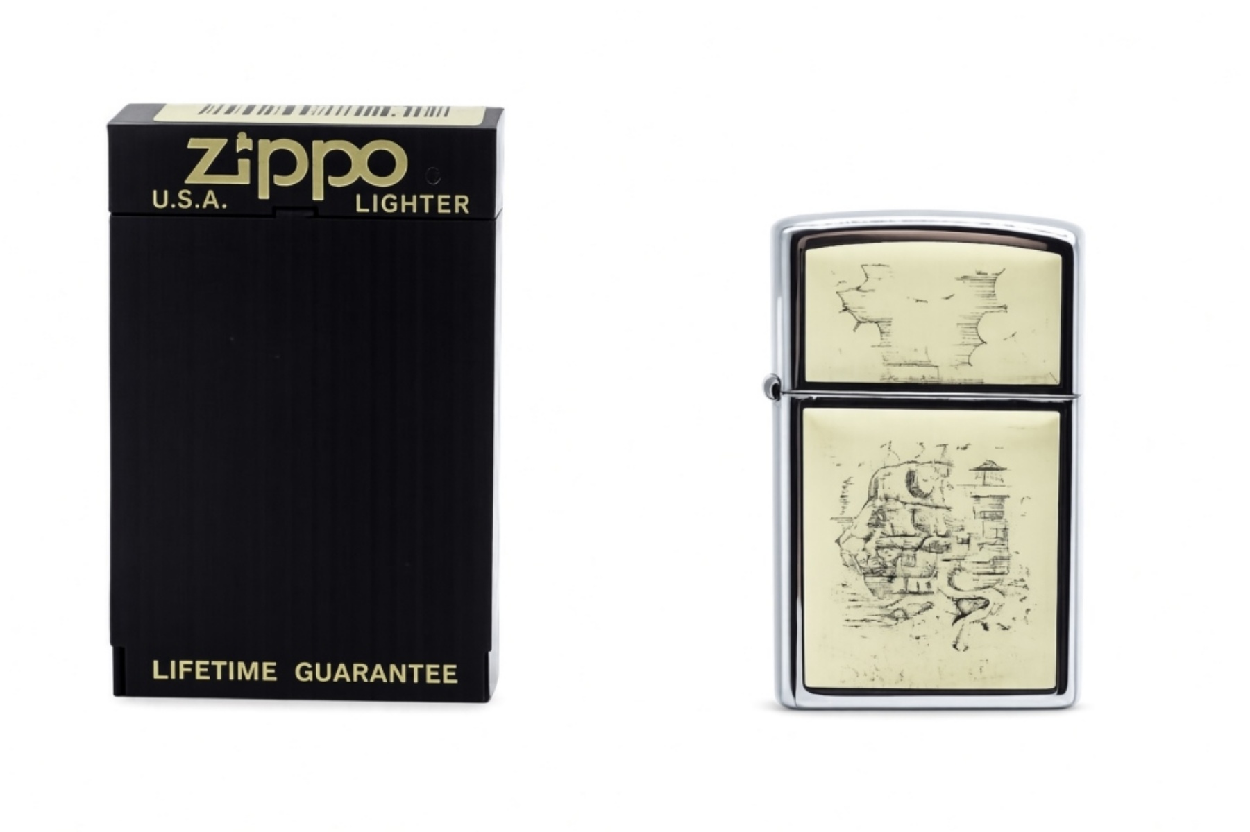 Zippo Scrimshaw Sailing Ship High Polish Chrome