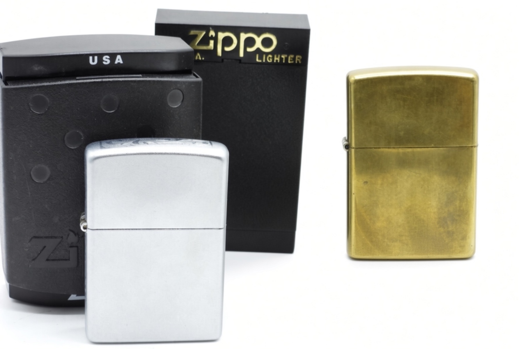 Zippo Chrome & Brass Lighters, 1996 & 2001