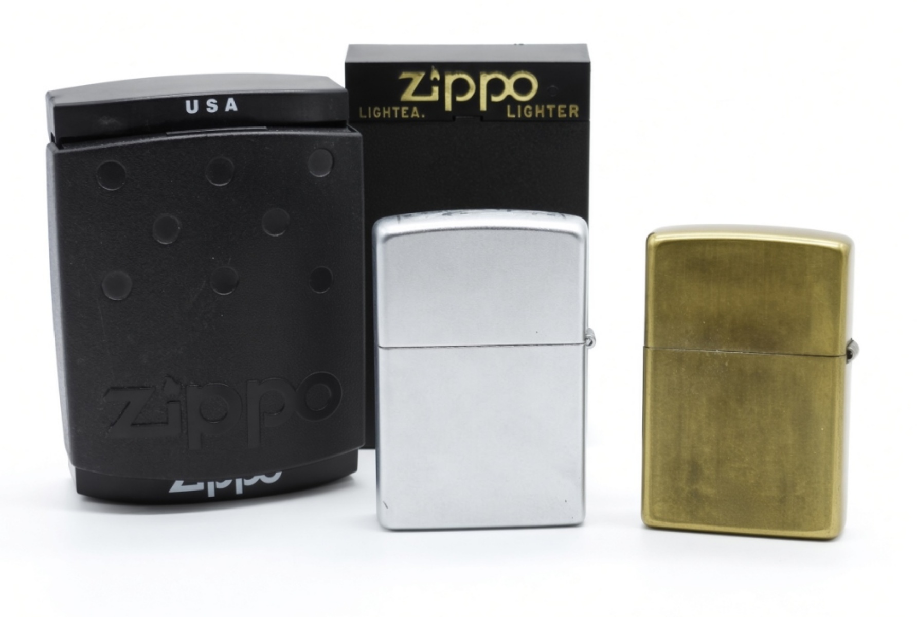 Zippo Chrome & Brass Lighters, 1996 & 2001