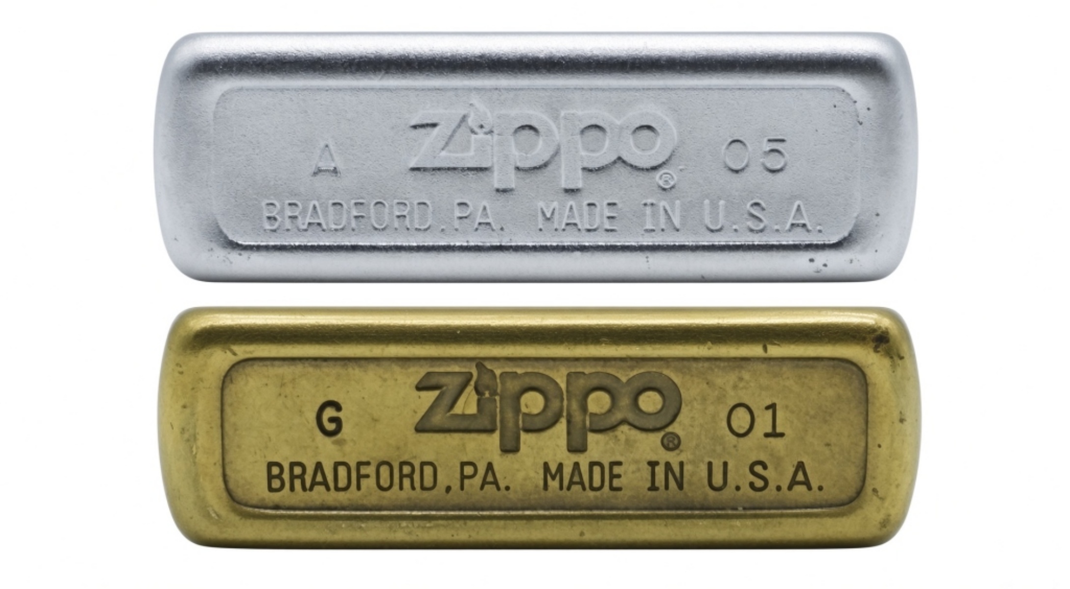Zippo Chrome & Brass Lighters, 1996 & 2001