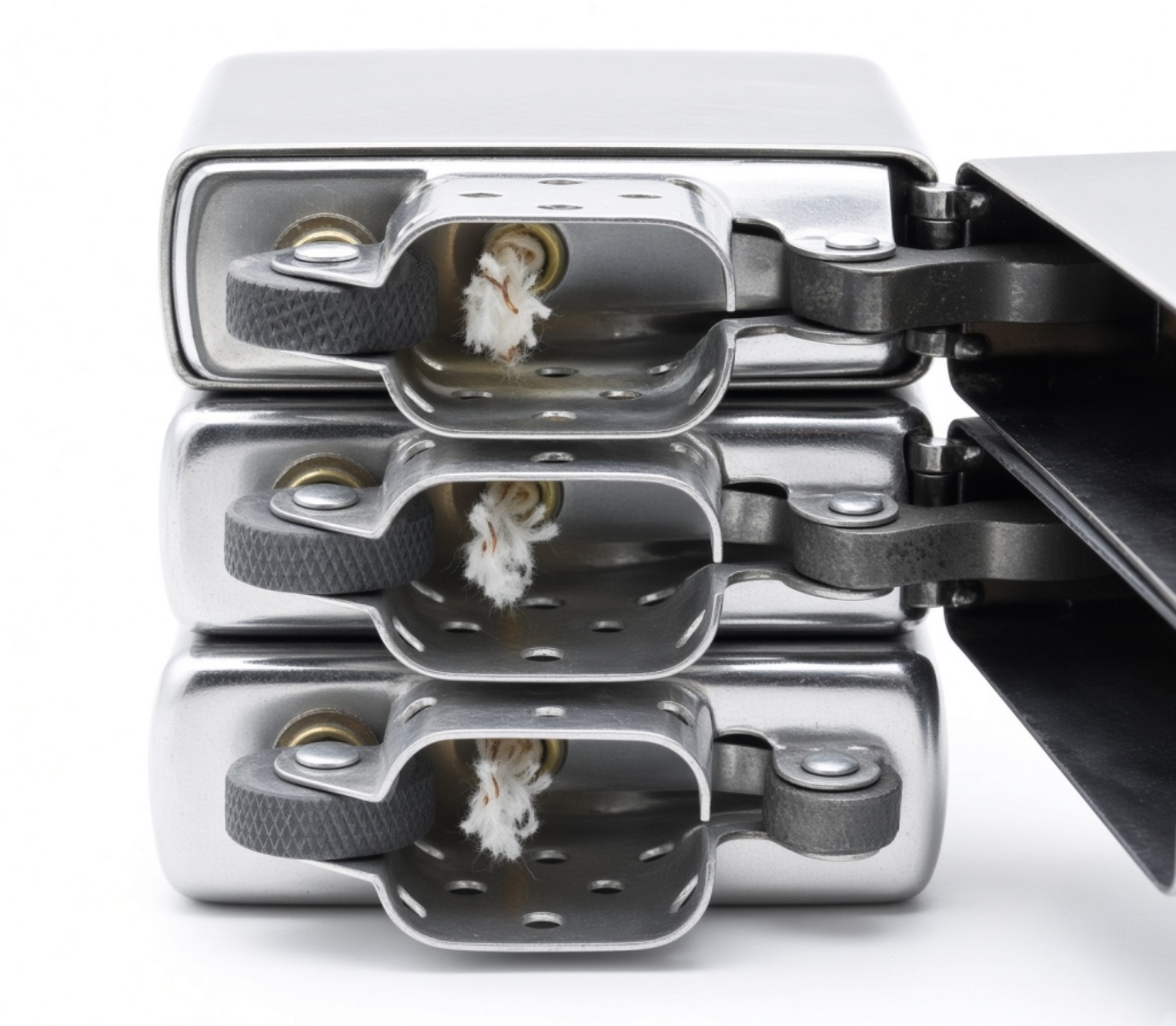 (3) Zippo Lighters Compass & Street Chrome