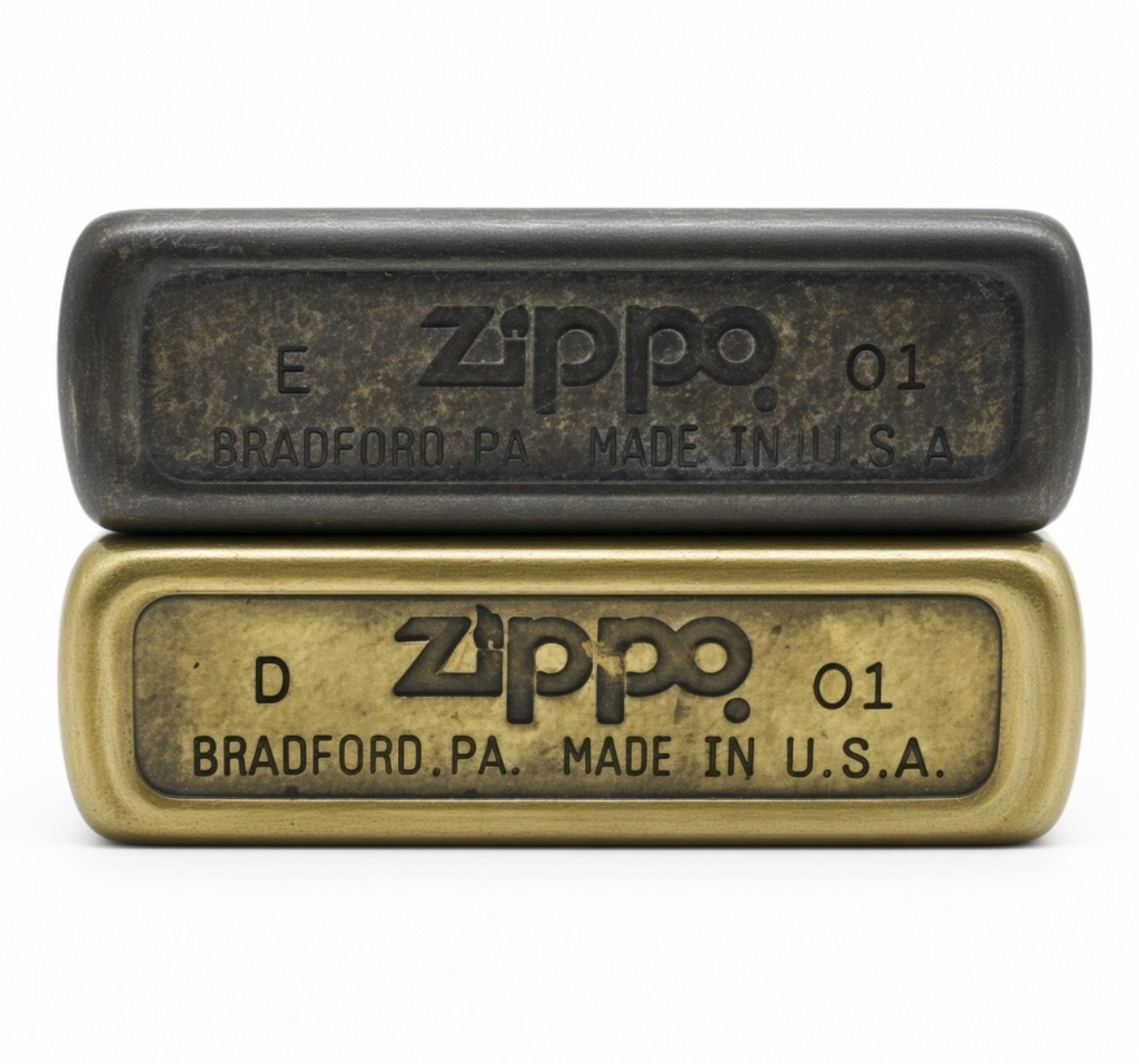 2001 Zippo Lighter Pair, One Fired One Unfired