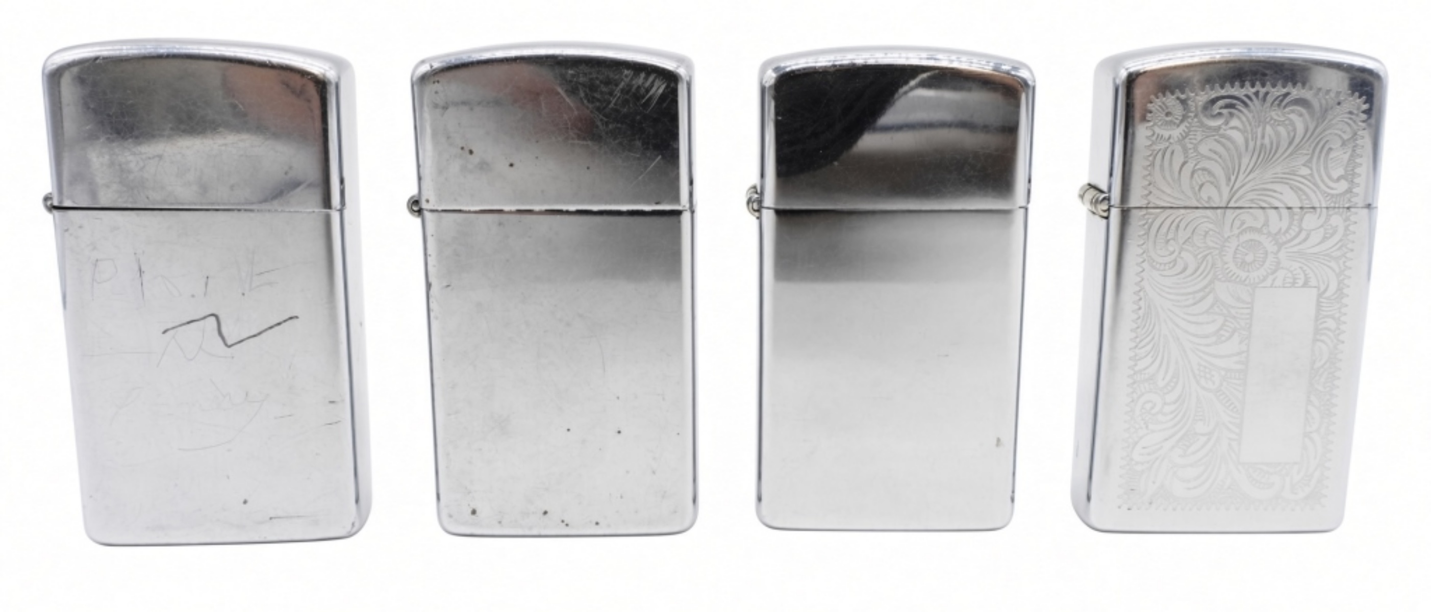 4 Slim Zippo Lighters, Fired