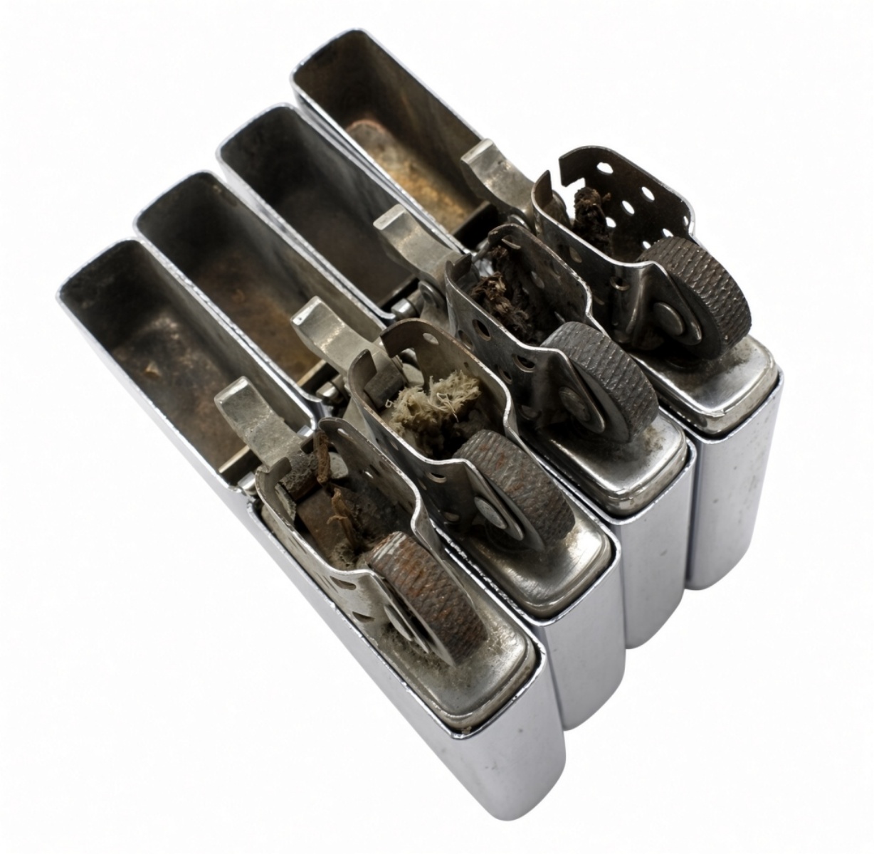 4 Slim Zippo Lighters, Fired