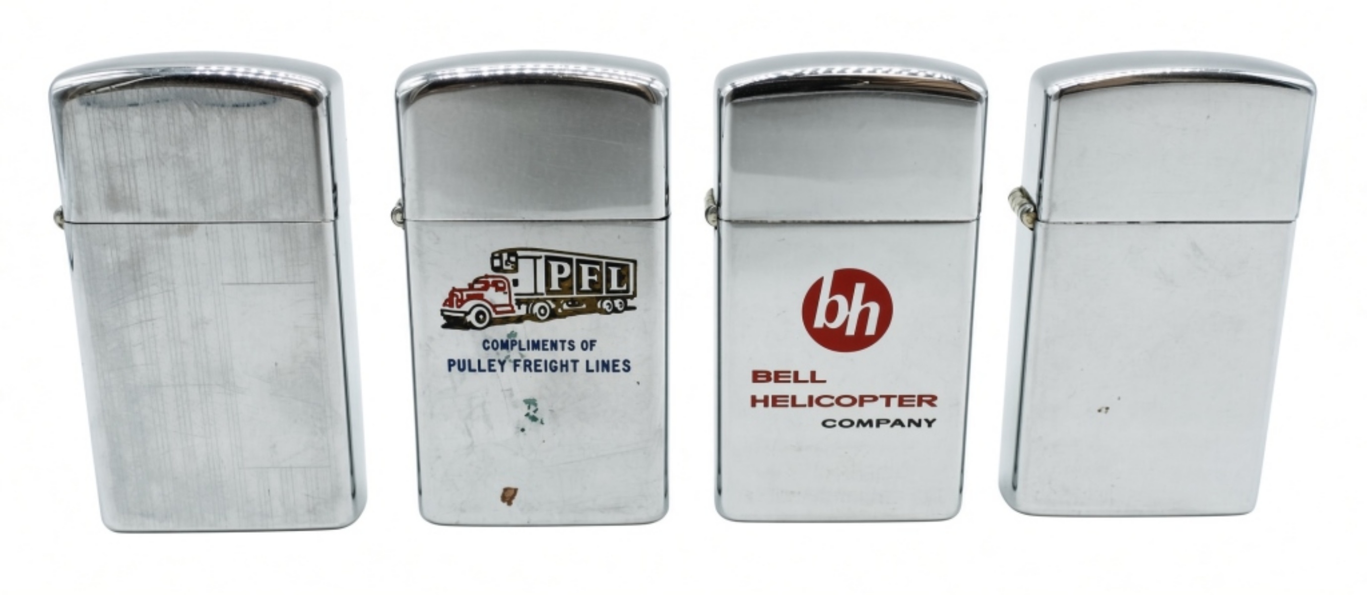 Set of 4 Slim Zippo Advertising Lighters