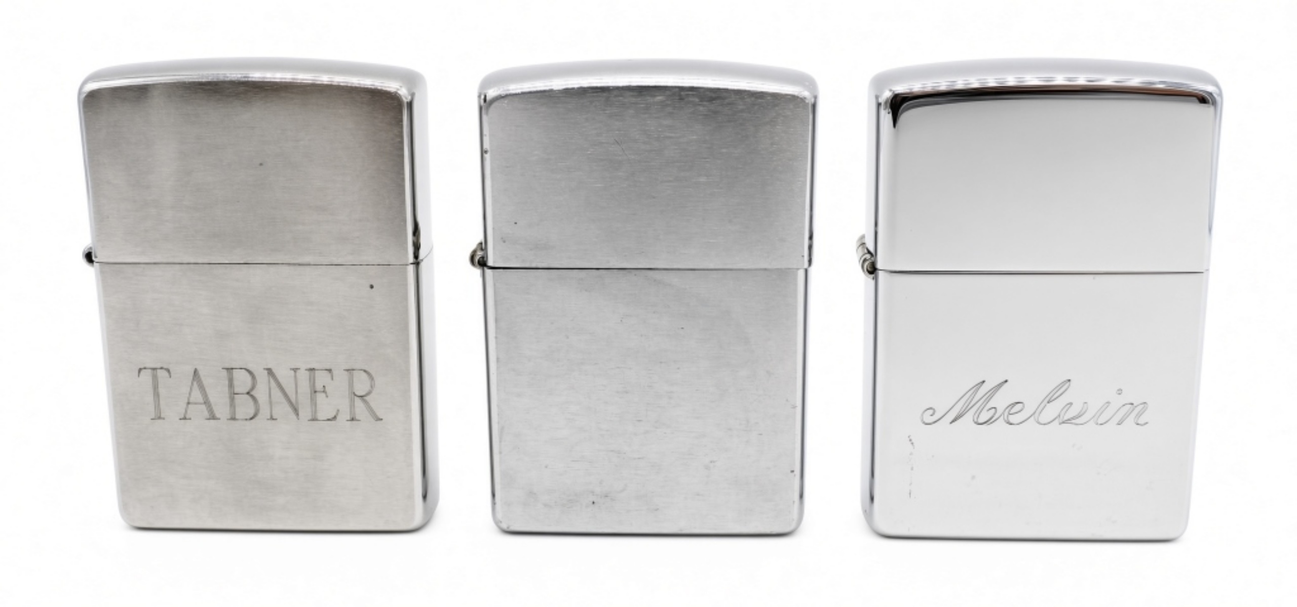 (3) Zippo Lighters, Tabner & Melvin Engraving
