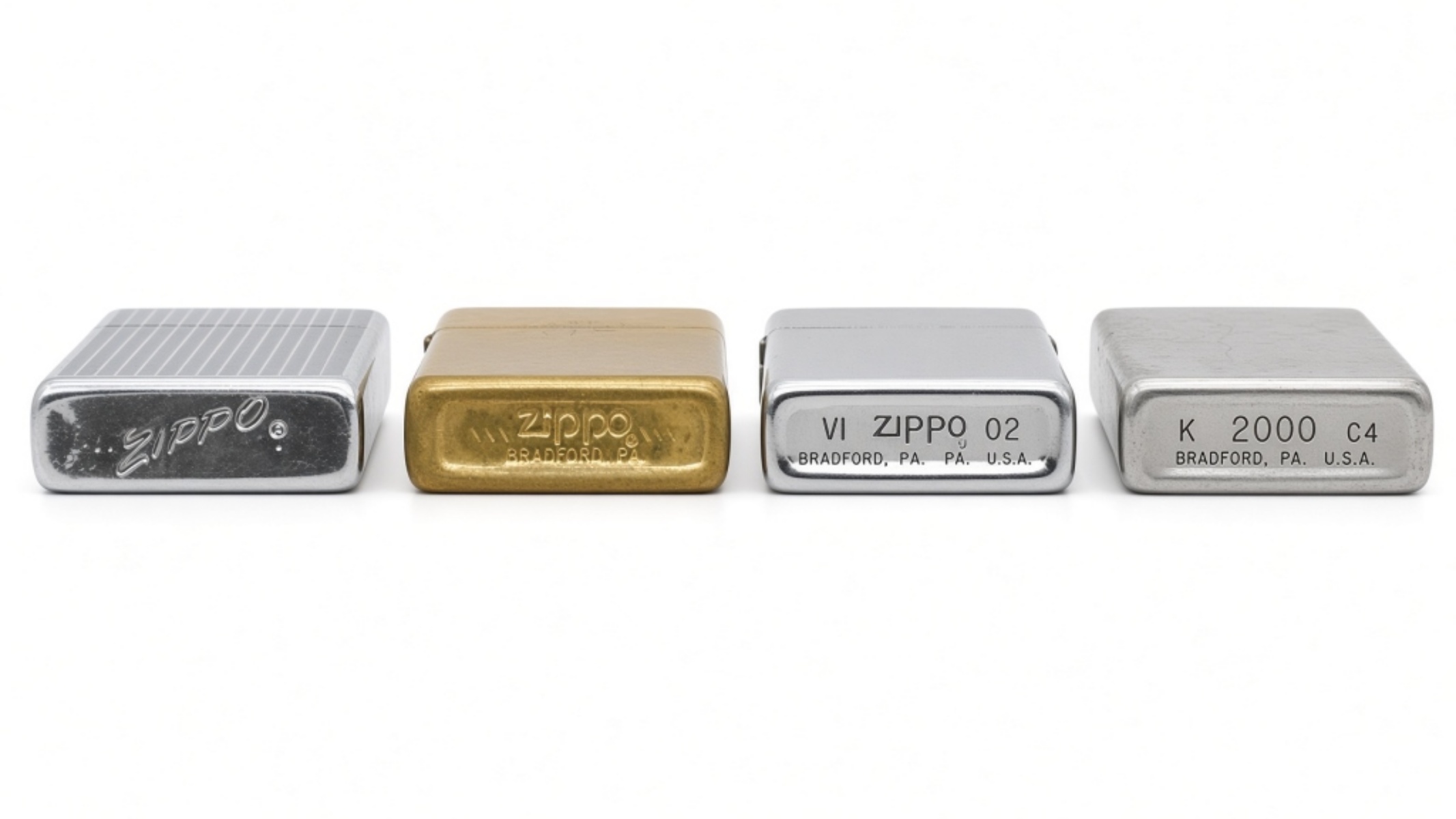 (4) Slim Zippos, Chrome and Brass, Fired