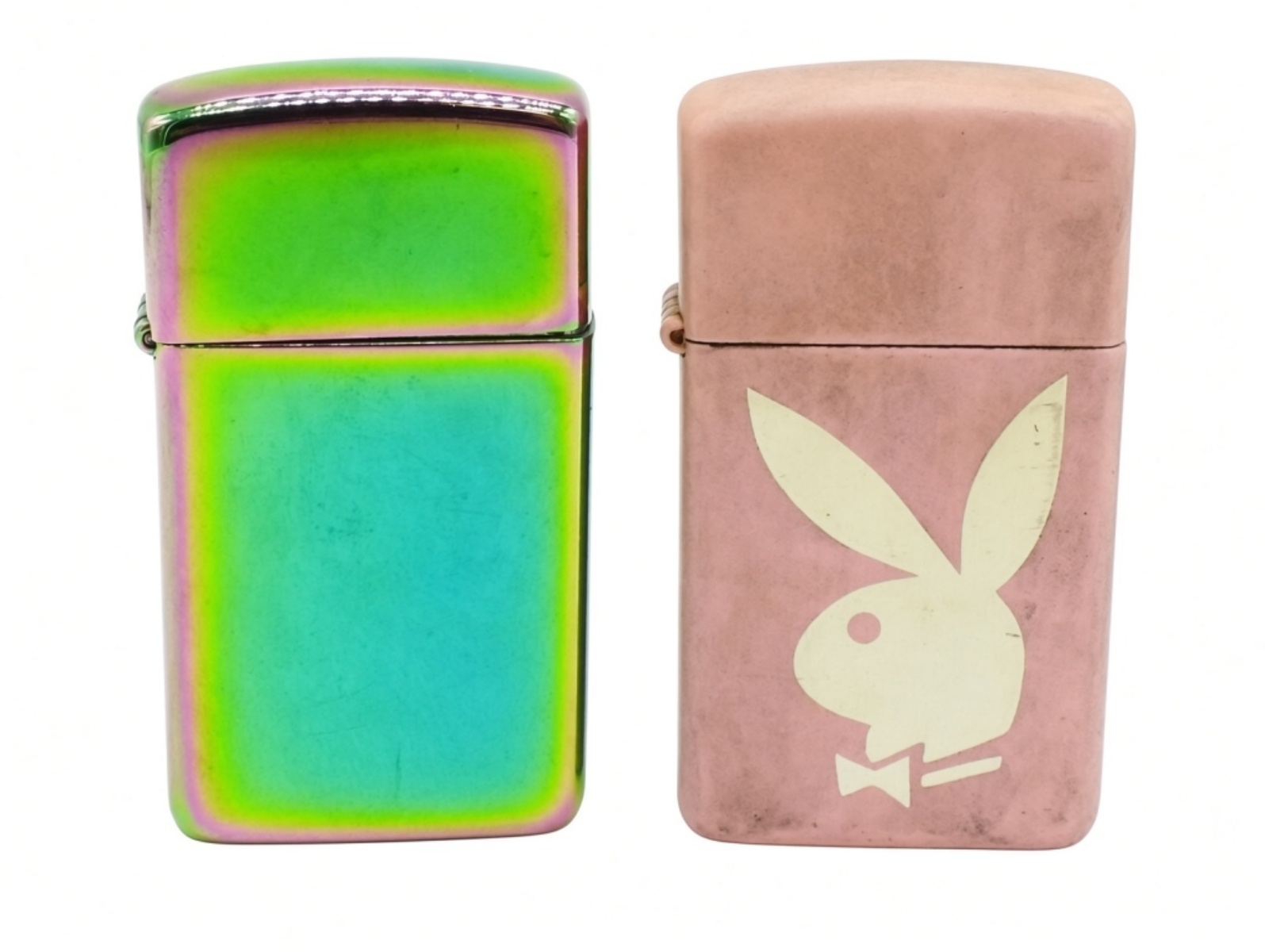 Two Slim Zippo Lighters, Playboy & Spectrum