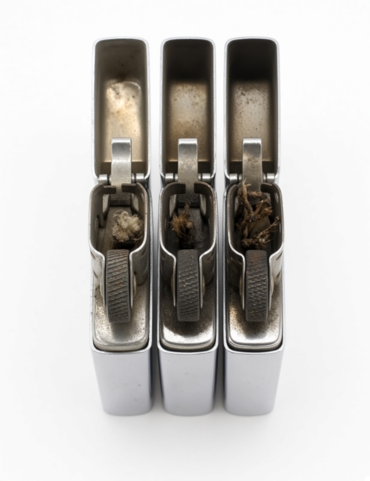 Three Slim Zippo Lighters, Advertising and Plain