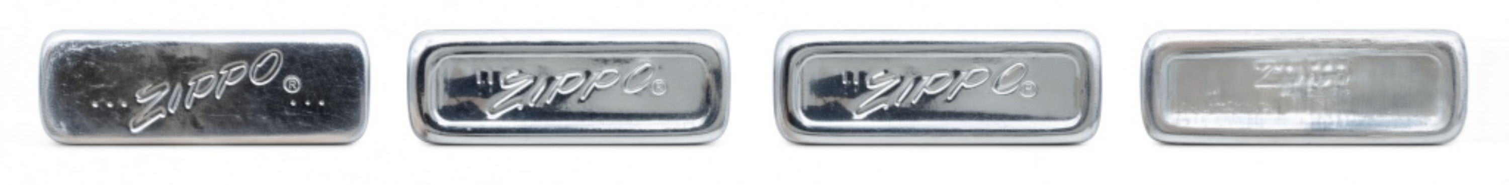 Three Slim Zippo Lighters, Advertising and Plain