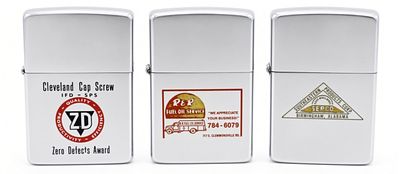 Lot of 3 Zippo Advertising Lighters, 1965-1986. Three vintage Zippo advertising lighters, each 