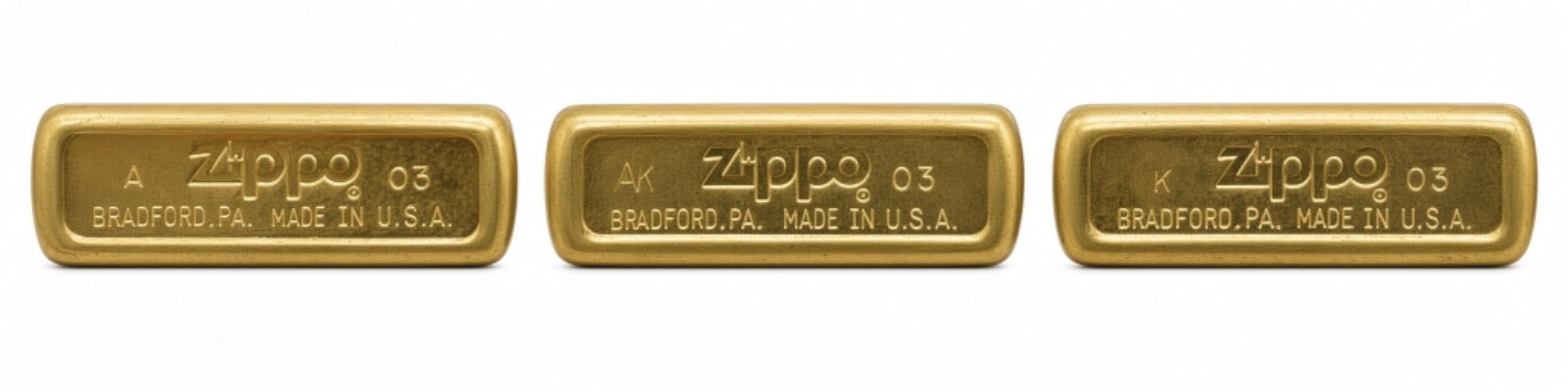 Set of 3 Zippo Brass Lighters, 2003-2004