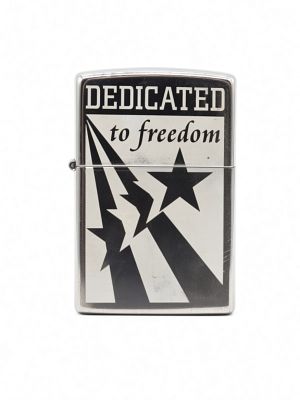 Zippo Dedicated to Freedom Patriotic Lighter. This Zippo lighter features a chrome finish with 