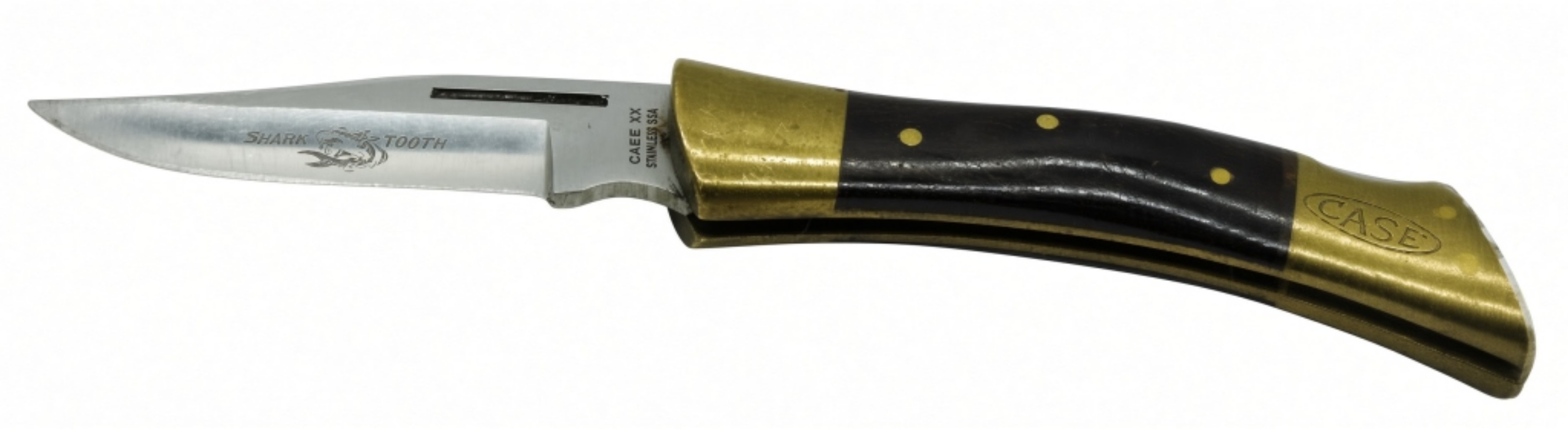 Case Shark Tooth Folding Blade Knife, Brass/Black