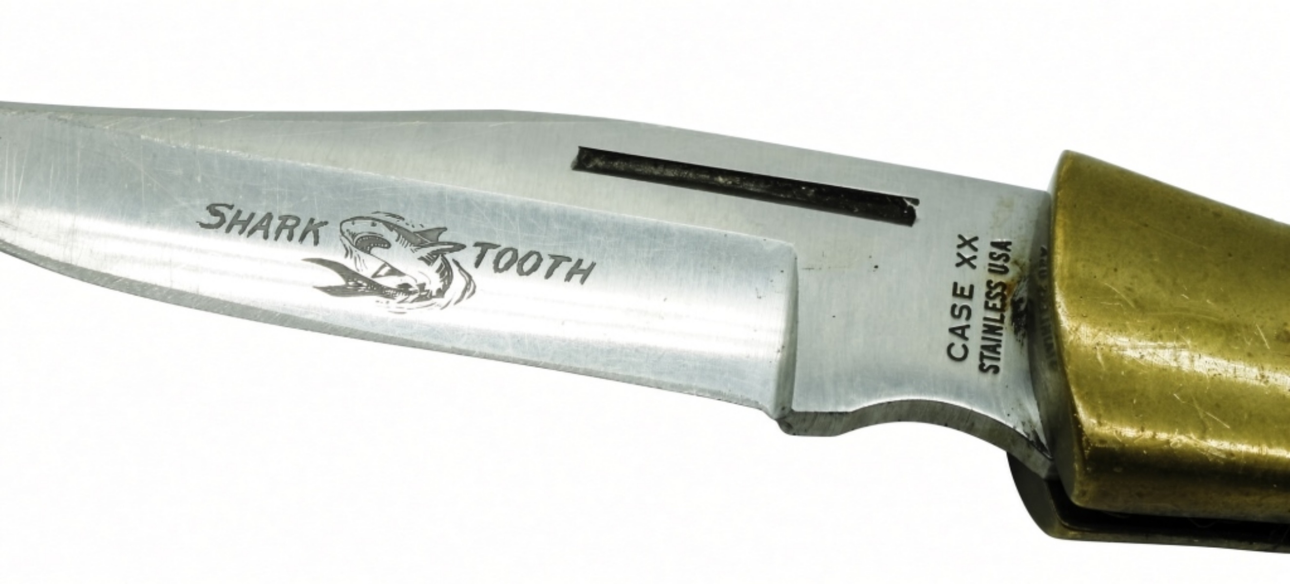 Case Shark Tooth Folding Blade Knife, Brass/Black