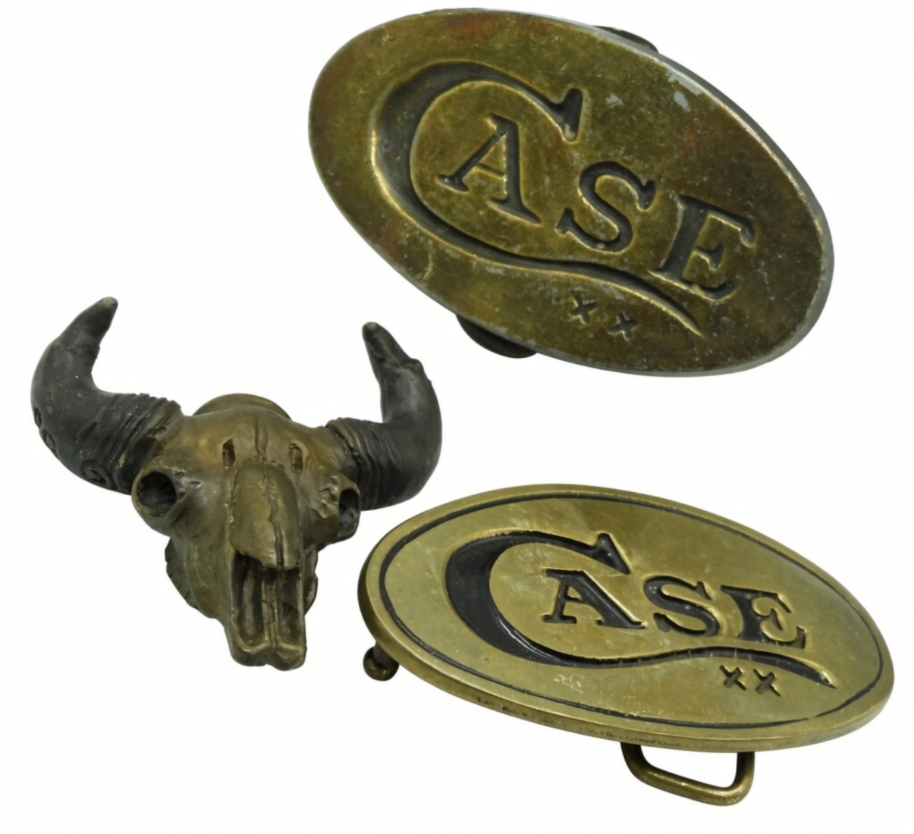 (2)Case XX Belt Buckles & (1) Bull Skull Ornament