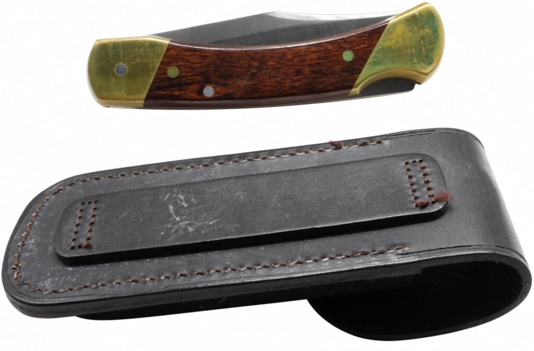 Schrade+ LB7 Folding Knife with Leather Sheath