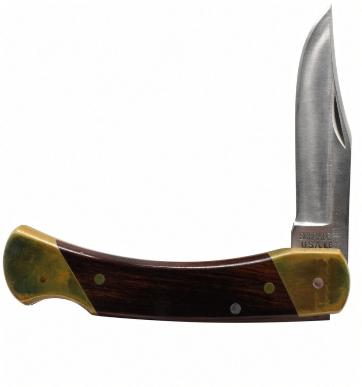 Schrade+ LB7 Folding Knife with Leather Sheath