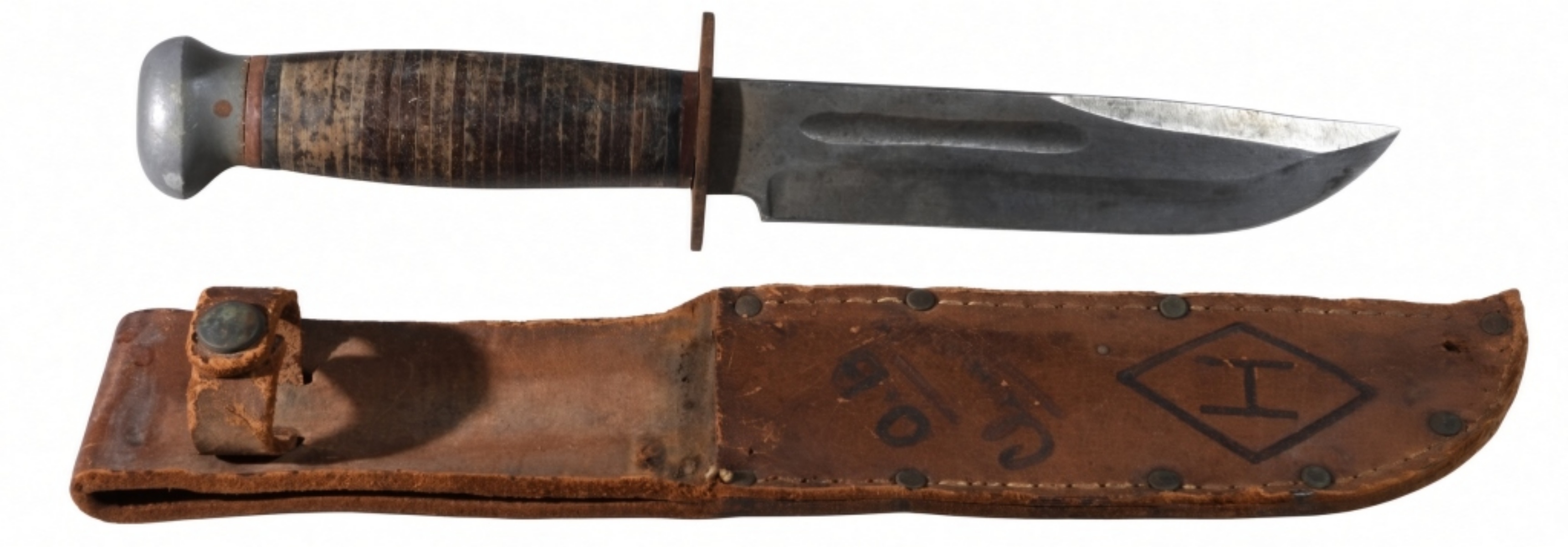 Military Fighting Knife with Leather Sheath