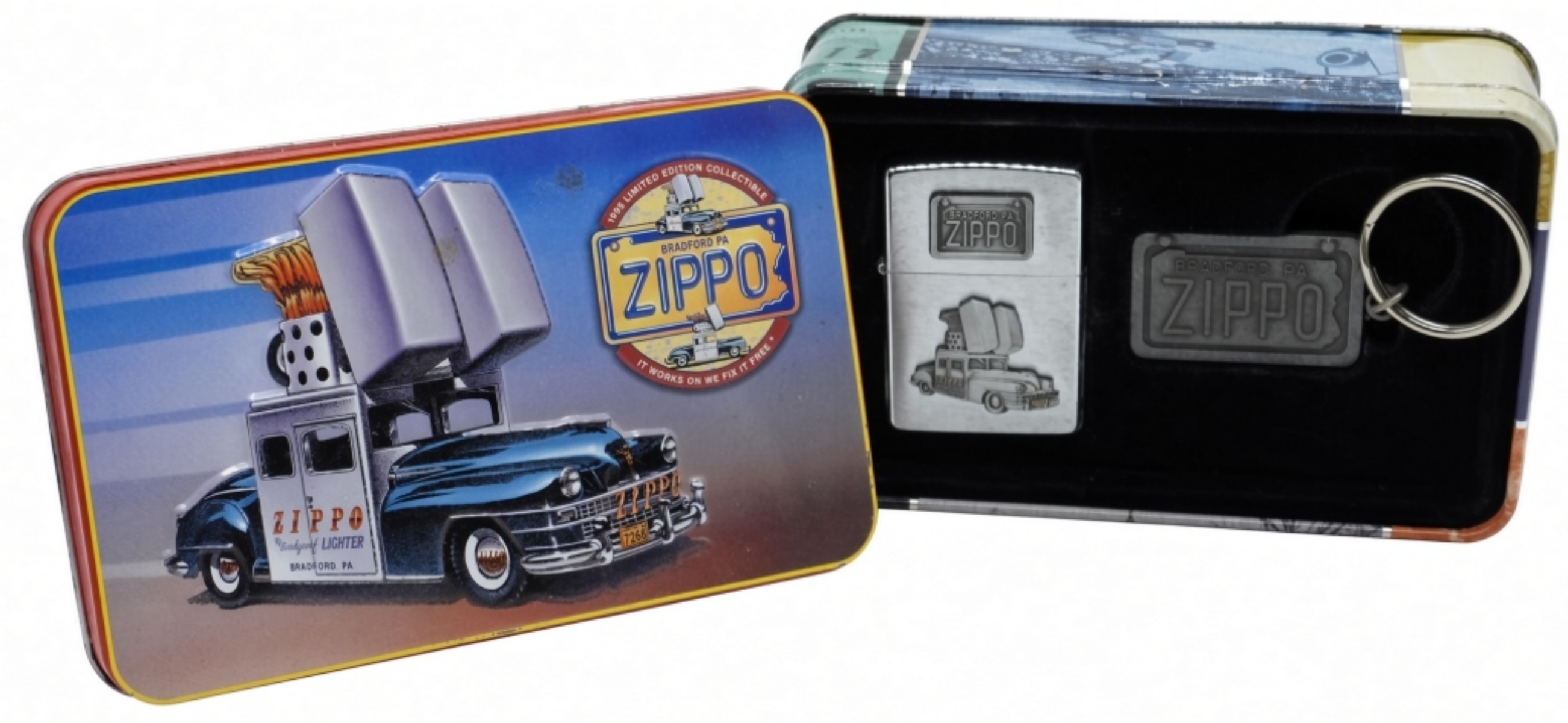 Zippo Truck Lighter & Keychain Set in Tin
